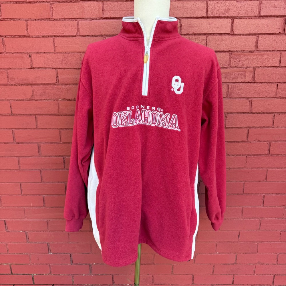 Oklahoma Sooners NCAA Fleece Pullover Quarter Zip Burgundy Mens Size XL